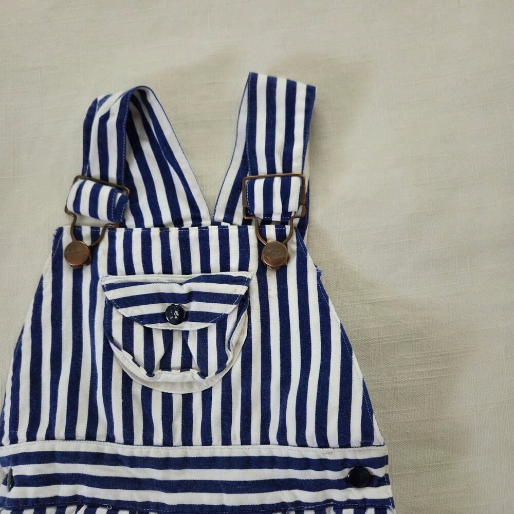 Vintage Navy + White Striped Shortalls 2t/3t - Picture 2 of 5